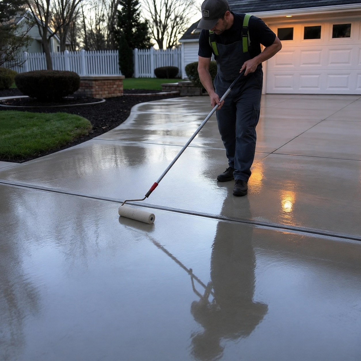 Applying penetrating sealer to a driveway with a roller