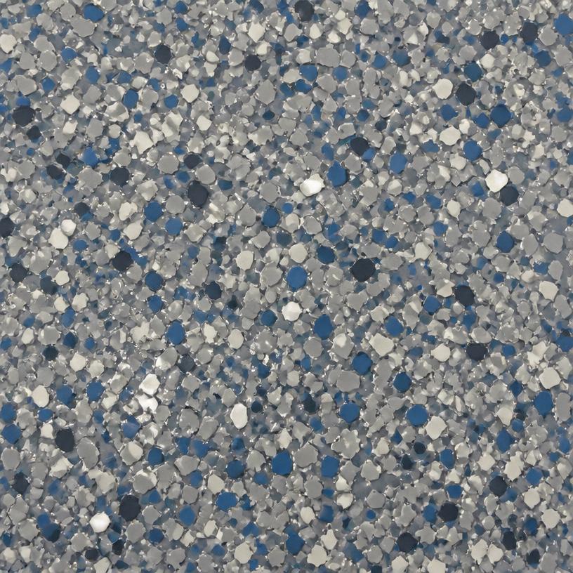 Gray epoxy flake floor with blue chips