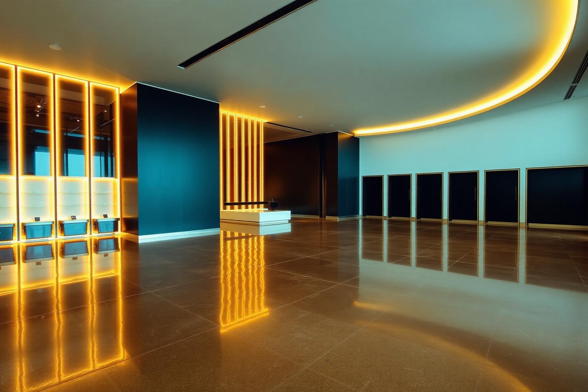 Showroom interior with a polished concrete floor