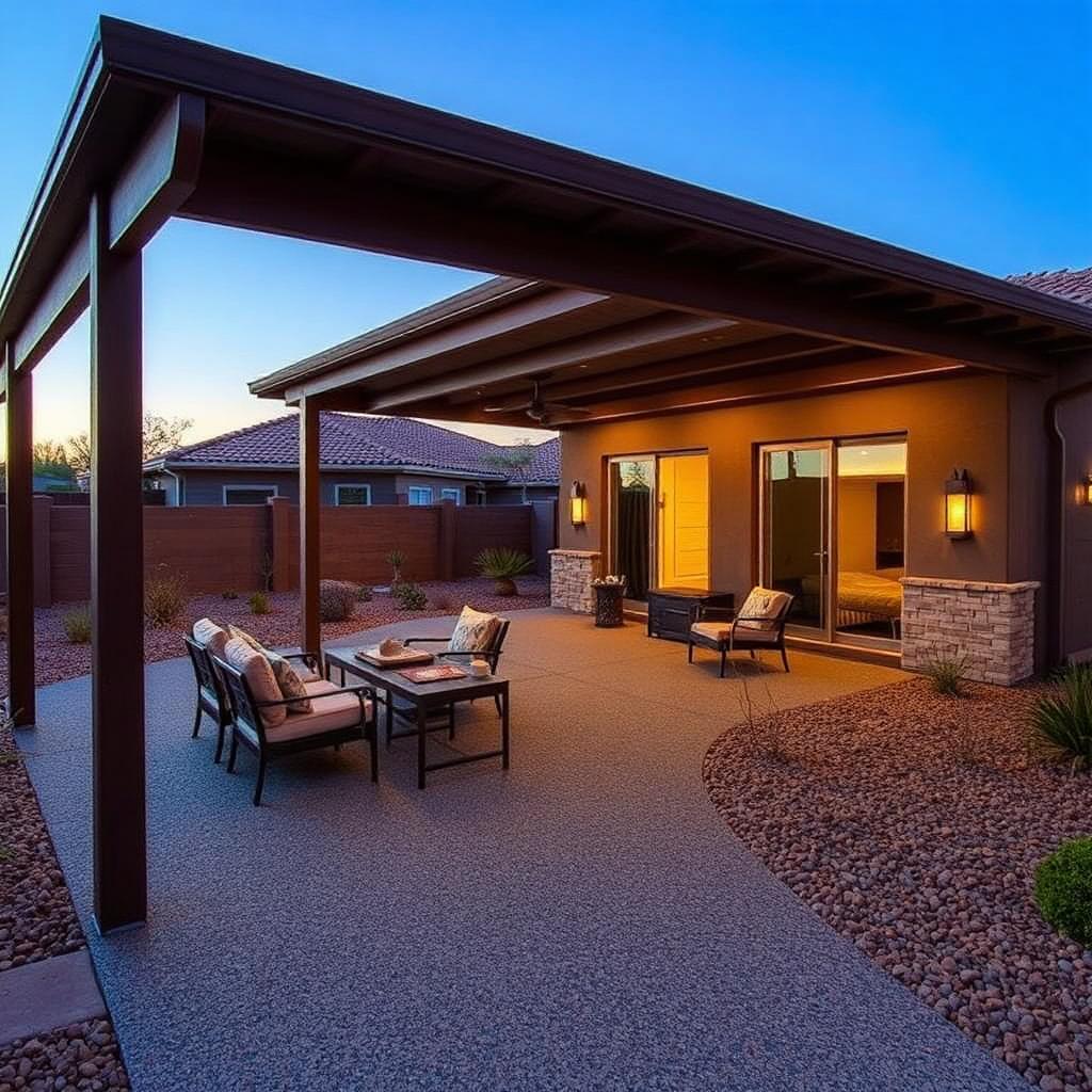 Covered patio with gray flake coating